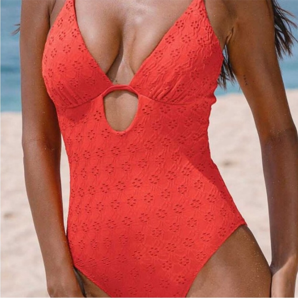 BERLOOK Vibrant Red Jacquard Cutout One-Piece Swimsuit L NWT